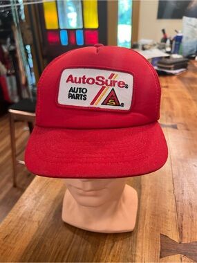 Vintage AutoSure Red Trucker Hat with Auto Parts Patch